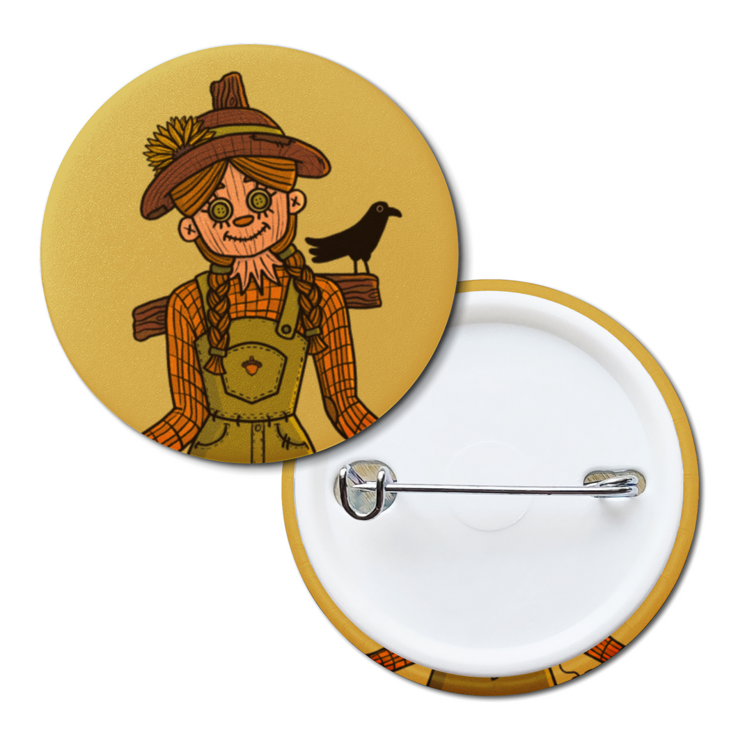 Autumnal Scarecrow Girl | Pinback Badge Button