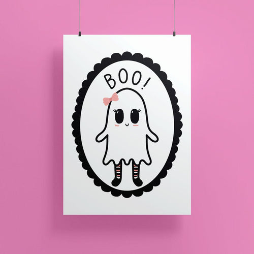Boo! Cute Ghost Girl | Art Print - Scaredy Cat Studio