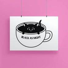 Laden Sie das Bild in den Galerie-Viewer, "Black as Night" Coffee Cat | Art Print - Scaredy Cat Studio