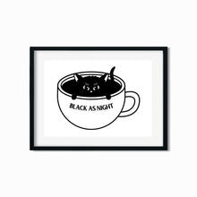 Load image into Gallery viewer, &quot;Black as Night&quot; Coffee Cat | Art Print - Scaredy Cat Studio
