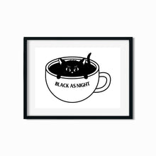 Laden Sie das Bild in den Galerie-Viewer, "Black as Night" Coffee Cat | Art Print - Scaredy Cat Studio