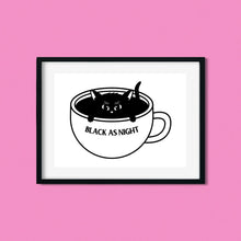 Laden Sie das Bild in den Galerie-Viewer, "Black as Night" Coffee Cat | Art Print - Scaredy Cat Studio