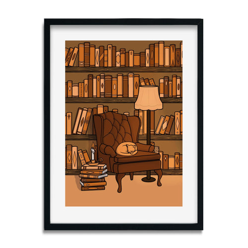Comfy Cat | Haunted Library | Art Print - Scaredy Cat Studio