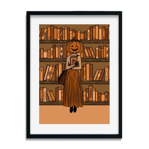 Pumpkin Girl | Haunted Library | Art Print - Scaredy Cat Studio