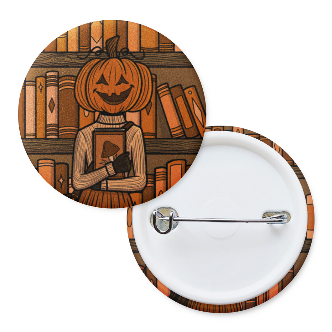 Pumpkin Girl | Haunted Library | Pinback Badge Button