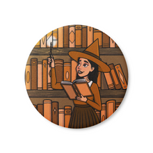 Load image into Gallery viewer, Spell-Casting Witch | Haunted Library | Pinback Badge Button
