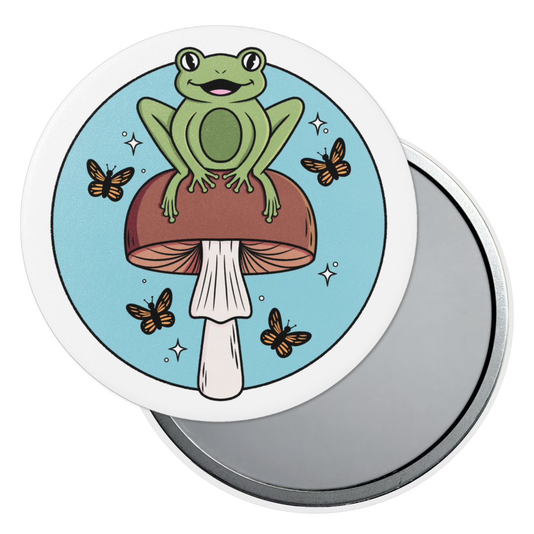 Cheerful Frog with Brown Mushrooms | Mushroom Pals | Pocket Mirror