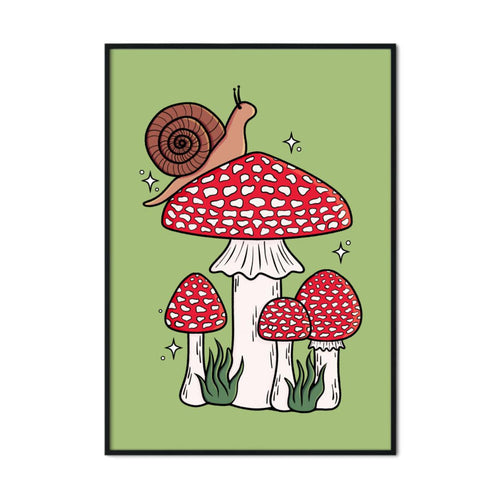 Snail with Fly Agaric Mushrooms | Mushroom Pals | A2 Poster - Scaredy Cat Studio