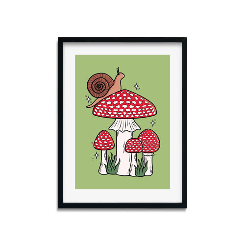 Snail with Fly Agaric Mushrooms | Mushroom Pals | Art Print - Scaredy Cat Studio