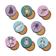 Load image into Gallery viewer, Nocturnal Creatures | Round Beverage Coaster Set - Scaredy Cat Studio