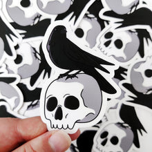 Load image into Gallery viewer, Skull &amp; Raven | 3-inch Waterproof Sticker - Scaredy Cat Studio
