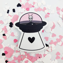 Laden Sie das Bild in den Galerie-Viewer, "Heart Invader" Valentine's Day Alien | 3-inch Waterproof Sticker - Scaredy Cat Studio