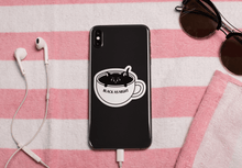 Laden Sie das Bild in den Galerie-Viewer, "Black as Night" Coffee Cat | 3-inch Waterproof Sticker - Scaredy Cat Studio