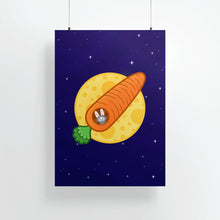 Laden Sie das Bild in den Galerie-Viewer, Astronaut Bunny in Carrot Rocket | Art Print - Scaredy Cat Studio
