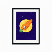 Laden Sie das Bild in den Galerie-Viewer, Astronaut Bunny in Carrot Rocket | Art Print - Scaredy Cat Studio
