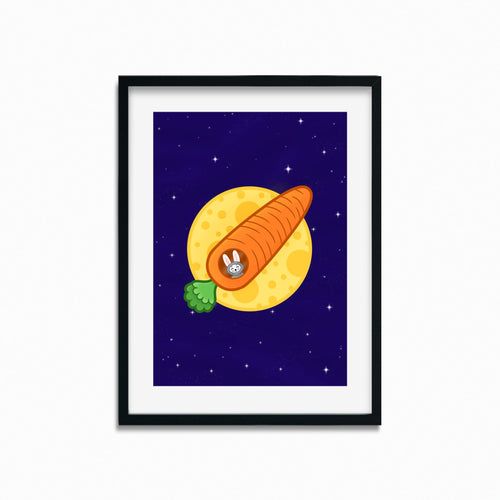 Astronaut Bunny in Carrot Rocket | Art Print - Scaredy Cat Studio