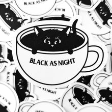 Laden Sie das Bild in den Galerie-Viewer, &quot;Black as Night&quot; Coffee Cat | 3-inch Waterproof Sticker - Scaredy Cat Studio
