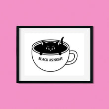 Laden Sie das Bild in den Galerie-Viewer, &quot;Black as Night&quot; Coffee Cat | Art Print - Scaredy Cat Studio
