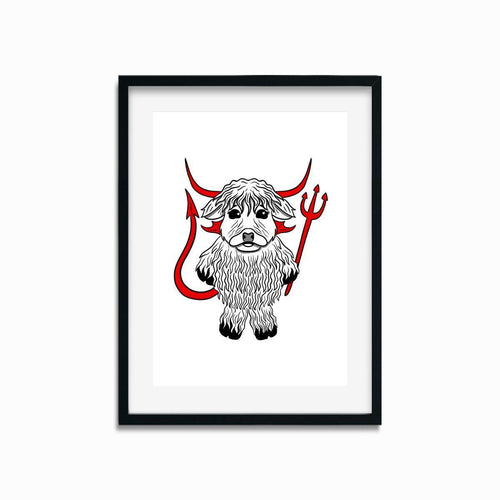 Highland Cow in a Devil Costume | Art Print - Scaredy Cat Studio
