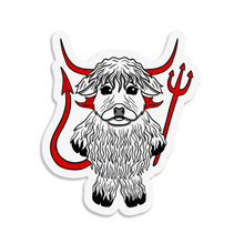 Load image into Gallery viewer, Highland Cow in a Devil Costume | 3-inch Waterproof Sticker
