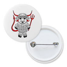 Load image into Gallery viewer, Highland Cow in a Devil Costume | Pinback Badge Button
