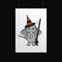 Laden Sie das Bild in den Galerie-Viewer, Elephant in a Witch Costume | Art Print - Scaredy Cat Studio
