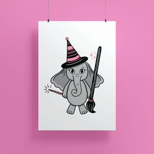 Elephant in a Witch Costume | Art Print - Scaredy Cat Studio