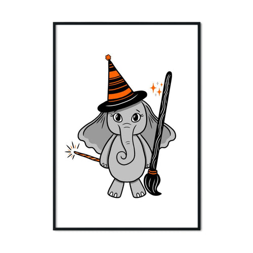 Elephant in a Witch Costume | A2 Poster - Scaredy Cat Studio