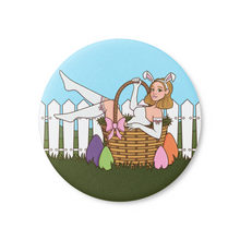 Load image into Gallery viewer, &quot;SomeBunny Loves You&quot; Easter Bunny Girl | Pinback Badge Button
